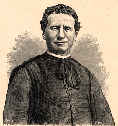 Portrait of Saint John Bosco or Don Bosco (Giovanni Melchior Bosco) (1815-1888) 19th century (engraving) by Anonymous Anonymous