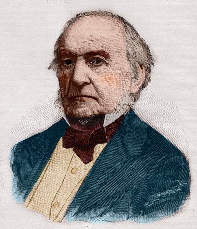 Portrait of William Ewart Gladstone, British Prime Minister and politician. Engraving in 