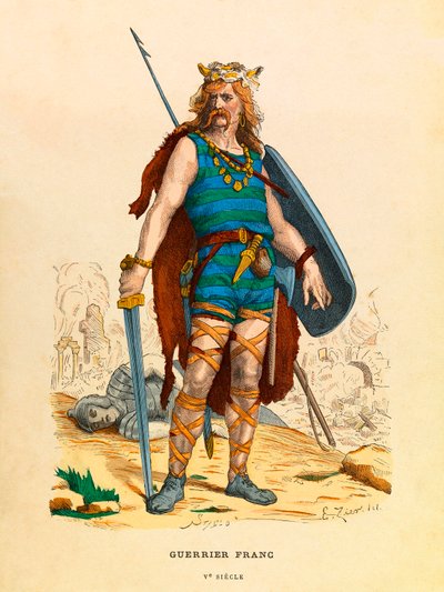 Portrait of a Frankish warrior during Antiquity - Engraving - Private collection by Anonymous Anonymous