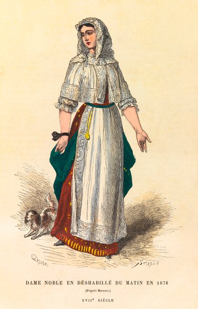 Portrait of a noble lady in the morning dress in 1676 (engraving) - private collection by Anonymous Anonymous