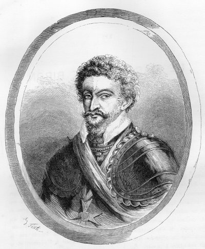 Portrait of the Marshal Charles de Gontaut, Baron, then Duke of Biron (1562-1602) - Engraving from 1863 in 