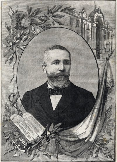 Portrait of the new French president Emile Loubet elected on 18 February 1899. Engraving. In 