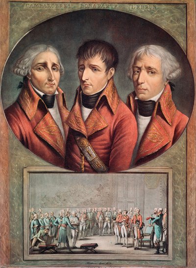 Portrait of the Three Consuls Cambaceres, Napoleon Bonaparte and Charles-Francois Lebrun by Anonymous Anonymous