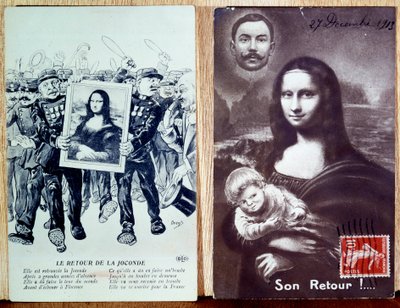 Postcard celebrating the return of Leonardo da Vinci