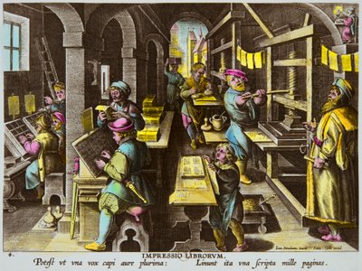 Printers and typographic printing with arm press around 1600 by Jan Van Der Straet by Anonymous Anonymous