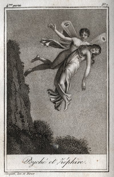 Psyche carried away by Zephyr. Engraving from 1819 in 