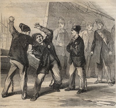 Pugilat scene at the Toulon Bagne in the 19th century. Engraving in 
