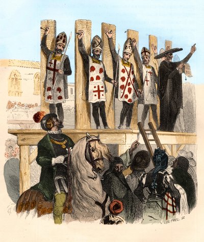 Punishment of the nail in the 16th century. Illustration in Mysteres of the Inquisition and Other Secretive Societies of Spain By Victor de Fereal, Suberwick, Manuel Galo de Cuendias by Anonymous Anonymous