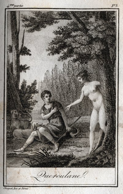 QUERCULANES, nymphs, channel protectors. Engraving from 1819 in “Lettres a Emilie sur la mythologie” by Charles Albert Demoustier. Private collection. by Anonymous Anonymous