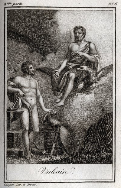 Representation of Vulcan, god of fire, forge and volcanoes. Engraving from 1819 in 