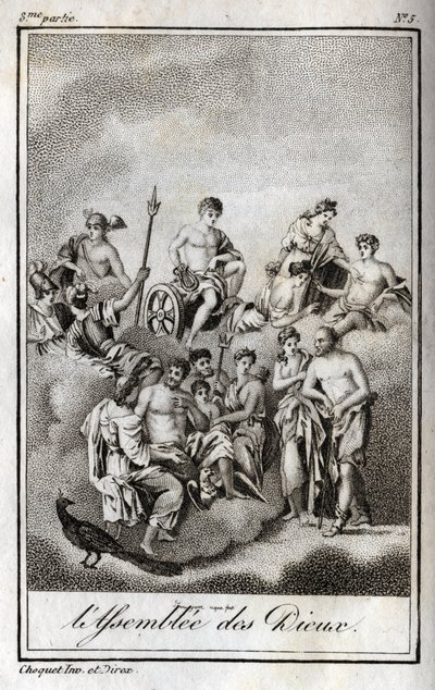 Representation of the Assembly of the Gods on Mount Olympus or Twelve Olympians. Engraving from 1819 in 