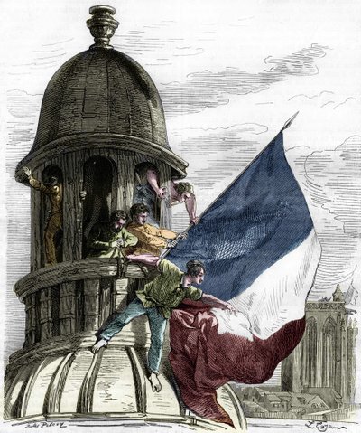 Revolution of 1830: the tricolor flag on the town hall. by Anonymous Anonymous