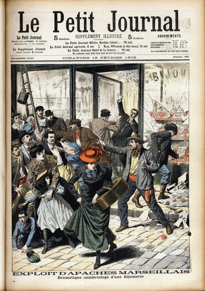 Robbery of a Jewelry Store in Marseille by the Apaches Marseille. Engraving in the Headline of the Petition Journal by Anonymous Anonymous