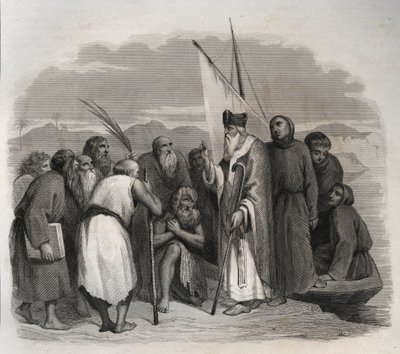 Saint Athanasius of Alexandria (Athanasius the Great) (295-373) visiting the solitaries of Egypt. Engraving from 1846 in 