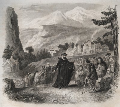 Saint Francis de Sales, Bishop of Geneva on a Pastoral Visit. Engraving from 1846 in 
