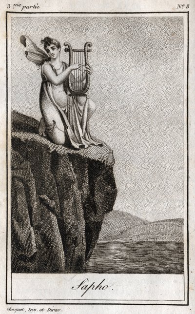 Sapho, Greek poet of Antiquity. Engraving from 1819 in 