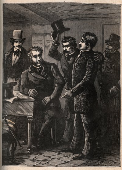 Sergeant Charles Goubin (1798-1822) is being arrested by Eugene-Francois Vidocq - engraving in 