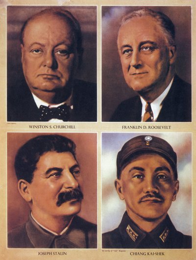 The Allied leaders of World War II - Winston Churchill, Franklin Delano Roosevelt, Joseph Stalin and Chiang Kai Shek - 1943 by Anonymous Anonymous