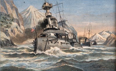 The American fleet in Magellan Detroit. Engraving from the newspaper Le Petro Parisien, 23/02/1908. Private collection. by Anonymous Anonymous