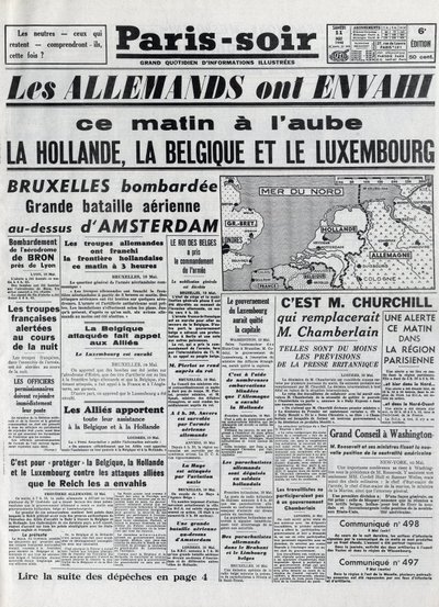The Battle of Belgium or Belgian Campaign - 18-day campaign - German invasion of Belgium during World War II - PARIS EVIOR of 11/05/1940 - GERMANS INVADED HOLLAND - BELGIUM AND LUXEMBOURG by Anonymous Anonymous