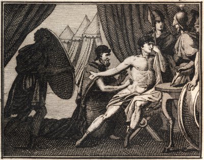 The Death of Epaminondas (after the battle against the Spartans at Mantineia 362 BC.). Engraving from 