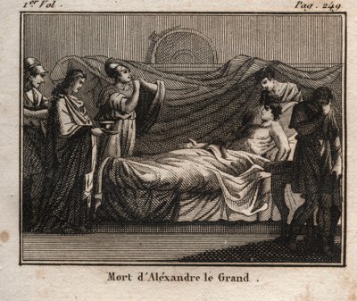 The Death of Macedonian King Alexander the Great (356-323 BC) - The Death of Alexander the Great (356-323 BC) - King of Macedonia (336-323 BC) - from The Youth Rollin or Selected Pieces of Ancient and Roman Stories 1816 - Private collection by Anonymous Anonymous