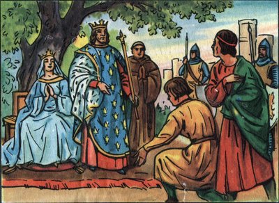 The King of France Saint Louis (Louis IX 1214-1270) doing justice under the oak of the Bois de Vincennes. Anonymous illustration in 