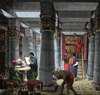 The Library of Alexandria - View of the interior of the Library of Alexandria in Egypt by Anonymous Anonymous