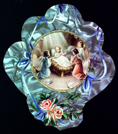 The Nativity: The Child Jesus surrounded by angels - Pious image - Dentelee postcard - Private collection by Anonymous Anonymous