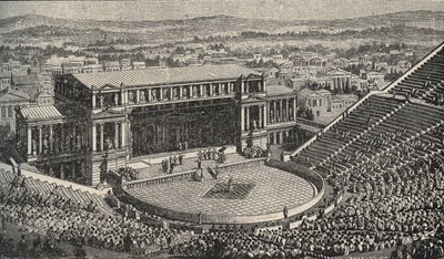 The Theatre of Dionysus, The Acropolis, Athens, Greece - Reenactment of 1890 of the Theatre of Dionysus - in Athens, Ancient Greece - engraving 1890 by Anonymous Anonymous