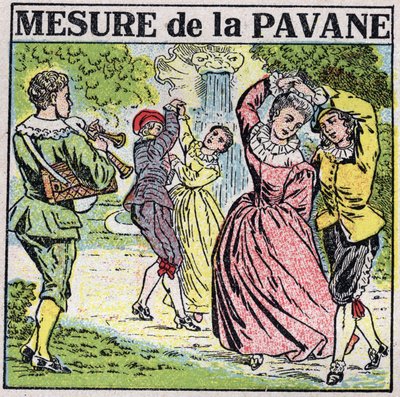 The art of sounds: measuring the pavane (dance). Anonymous illustration from 1925. Private collection. by Anonymous Anonymous