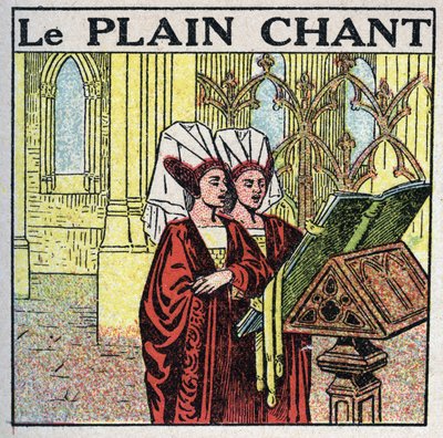 The art of sounds: the plain song of the Middle Ages. Anonymous illustration of 1925. Private collection. by Anonymous Anonymous