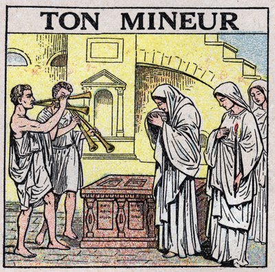The Art of Sounds: Your Miner. Double Flute Players in a Street in Ancient Times (During a Funeral?). Anonymous illustration from 1925. Private Collection by Anonymous Anonymous