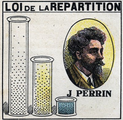 The atoms: law of distribution by Jean Perrin (1870-1942). Anonymous illustration from 1925. Private collection. by Anonymous Anonymous