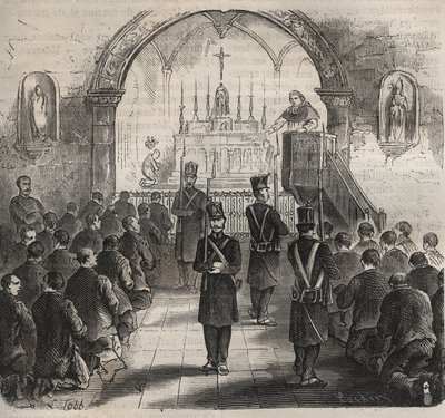 The chapel of the Toulon bagne in the 19th century. Engraving in 