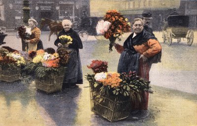 The Chrysanthemum Party: Chrysanthemum Merchant on the Street. Engraving in 