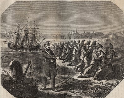 The cordelle at the bagne de Rochefort in the 19th century. Engraving in 