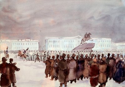 The crowd in Senate Square during the Decembrist revolt in 1825 by Anonymous Anonymous