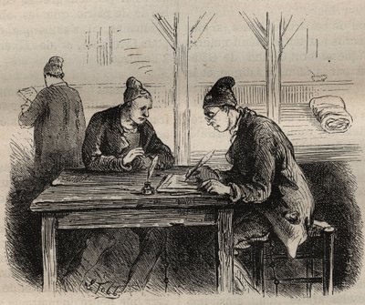 The public writer at the Toulon Bagne in the 19th century. Engraving in 