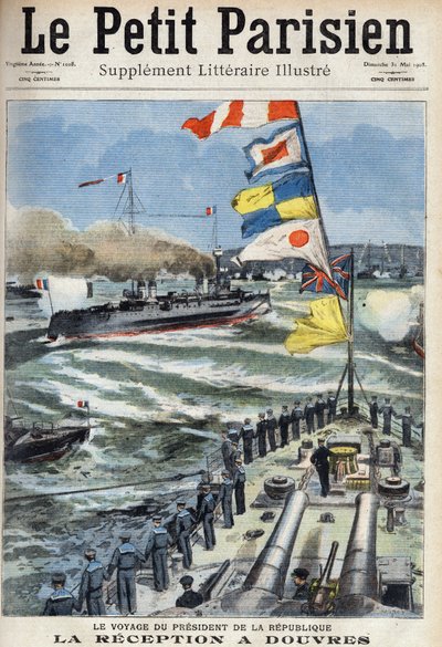 The trip of the President of the French Republic Armand Fallieres (1841-1931): the reception in Dover, England. One of the newspaper 