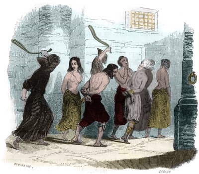 Torture during the Inquisition in Spain in the 16th century: The torment of the whip. Illustration in Mysteres of the Inquisition and Other Secret Societies of Spain by Victor de Fereal, Suberwick, Manuel Galo de Cuendias by Anonymous Anonymous