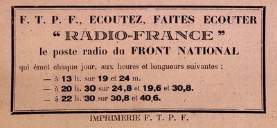 Tract of the FFI-FTPF Calling to Listen to Radio France, 