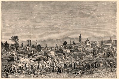 View of the city of Erzurum in Armenia (now Turkey). Engraving in 