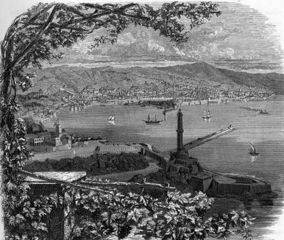 View of the City of Genoa, Italy. Engraving of 1859 in 