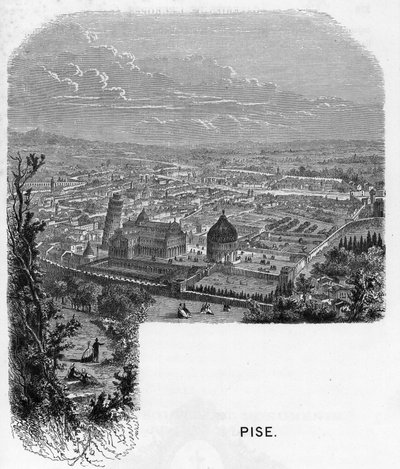 View of the city of Pisa, Italy. Engraving in 