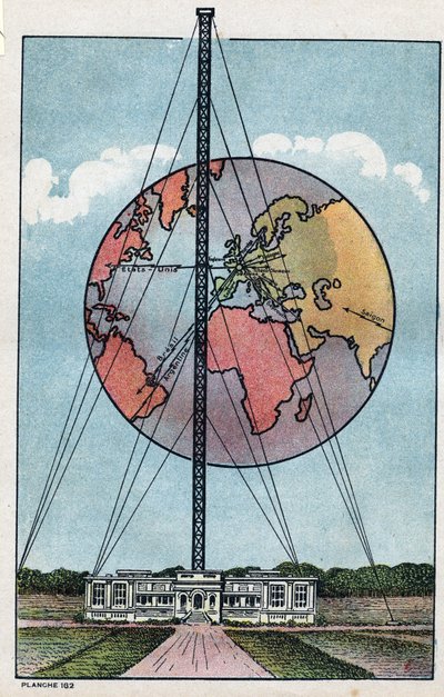 View of the continental station belonging to the T.S.F. station of Saint Assisi in France. Anonymous illustration from 1925. Private collection. by Anonymous Anonymous