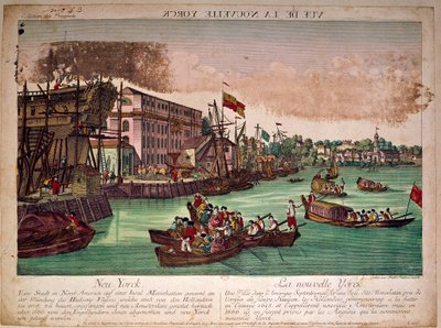 View of the port of the city of New York in the United States, on the left a shipyard. The mouth of the Hudson River and Manhattan Island by Anonymous Anonymous