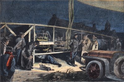 Ville de paris airship breakdown in Valmy. Engraving from the newspaper Le Petit Parisien, 2/02/1908. Private collection. by Anonymous Anonymous