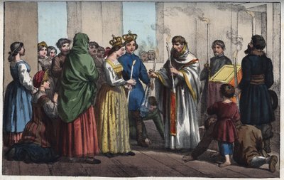 Weddings in Russia in the 18th century - engraving from 