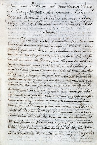 Written political by Antonio Perez, Spanish politics secretary of King Philip II of Spain by Anonymous Anonymous